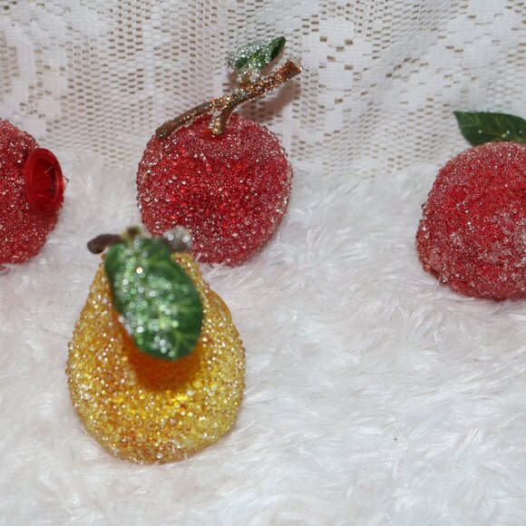 Vintage beaded frosted fruit for string lights lot of 11 apples, pears & peach - Picture 7 of 7